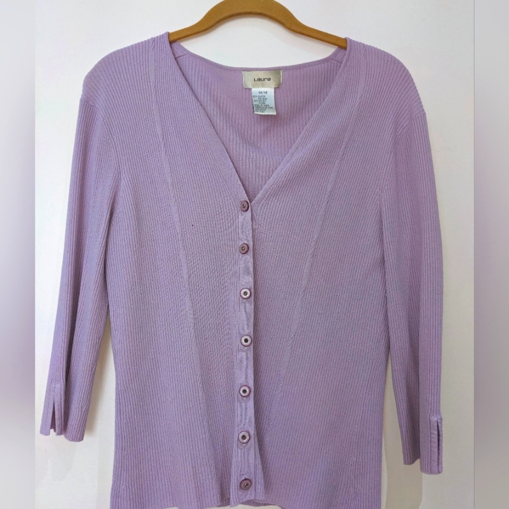 LAURA rib knit button up cardigan - M